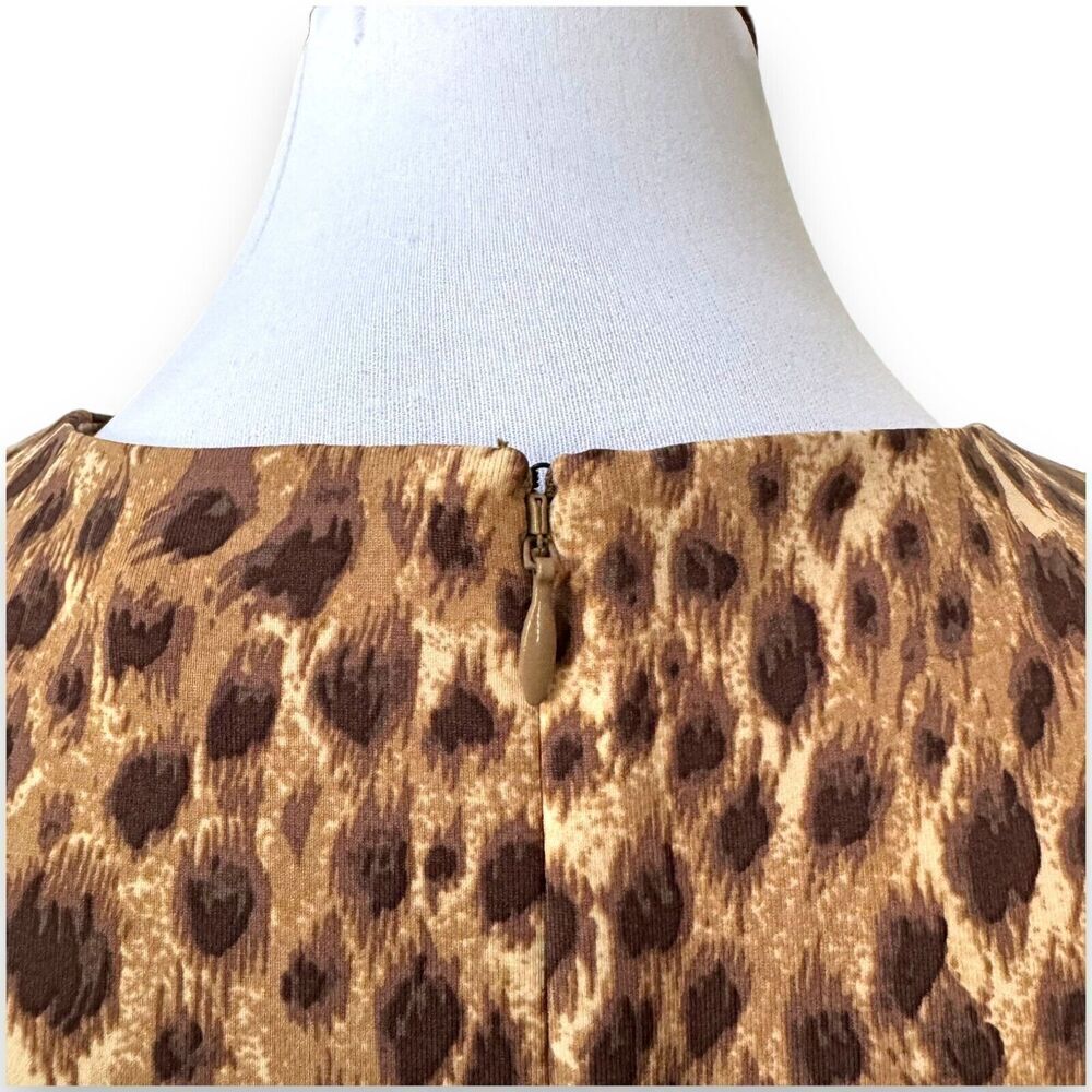 J.McLaughlin Womens Sheath Dress Brown Animal Print 3/4 Sleeve Stretch Zip M - Picture 6 of 9